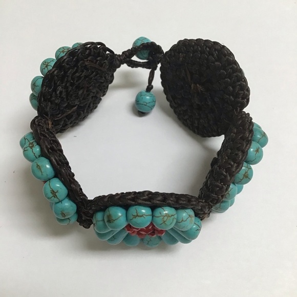 Artisan Handmade Bracelet Howlite Flowers Turquoise Look Macrame Boho Beads NEW - Picture 10 of 13